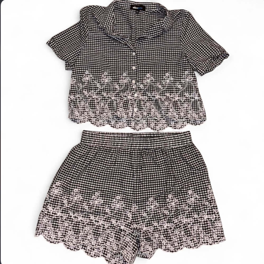 Alice Blue Black & White Gingham Patterned Two Piece Set